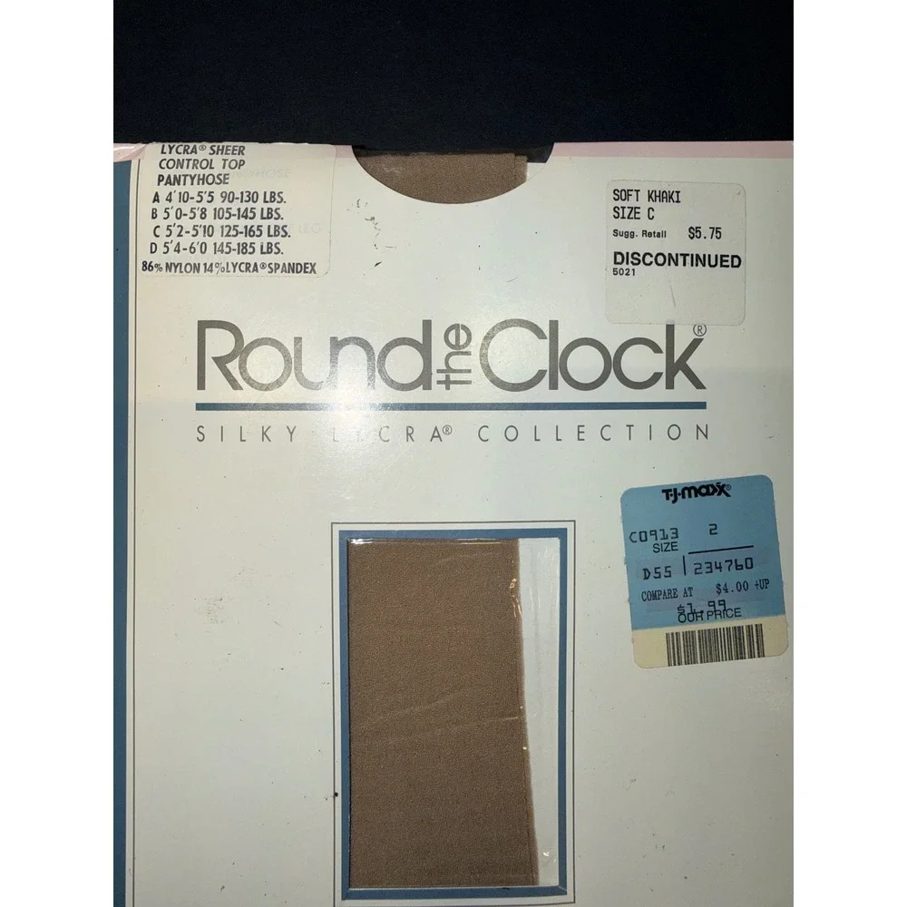 Round the Clock Silky Lycra Control Top Pantyhose Soft Khaki Size C Vintage USA
